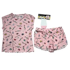 Friends TV Show Womens Pajama Set Size Small Pink Tee Shorts Socks Sleep Set
